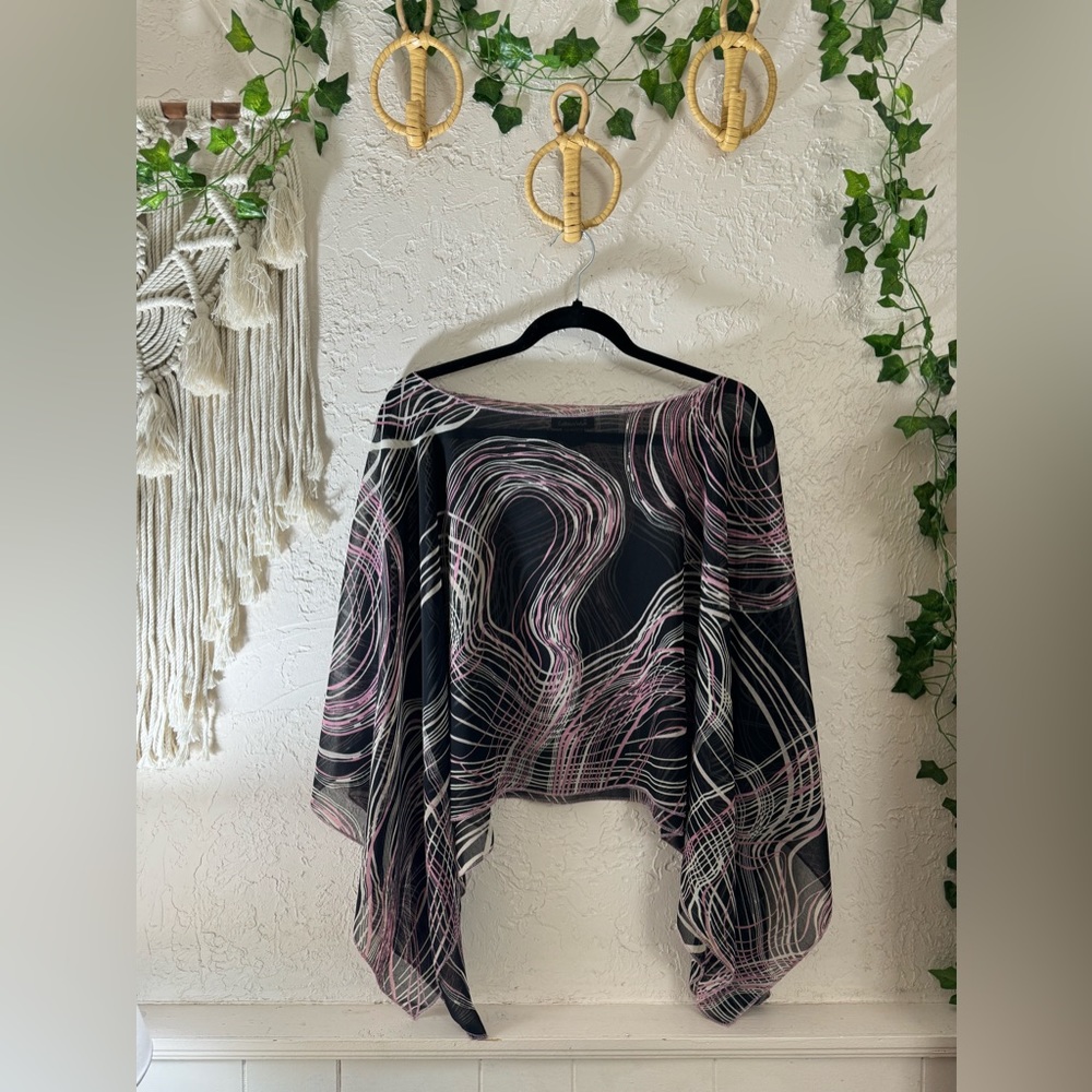 Vintage Y2K 90’S Black & Pink One Size Poncho With Side Slits Retro Streetwear - Picture 7 of 11